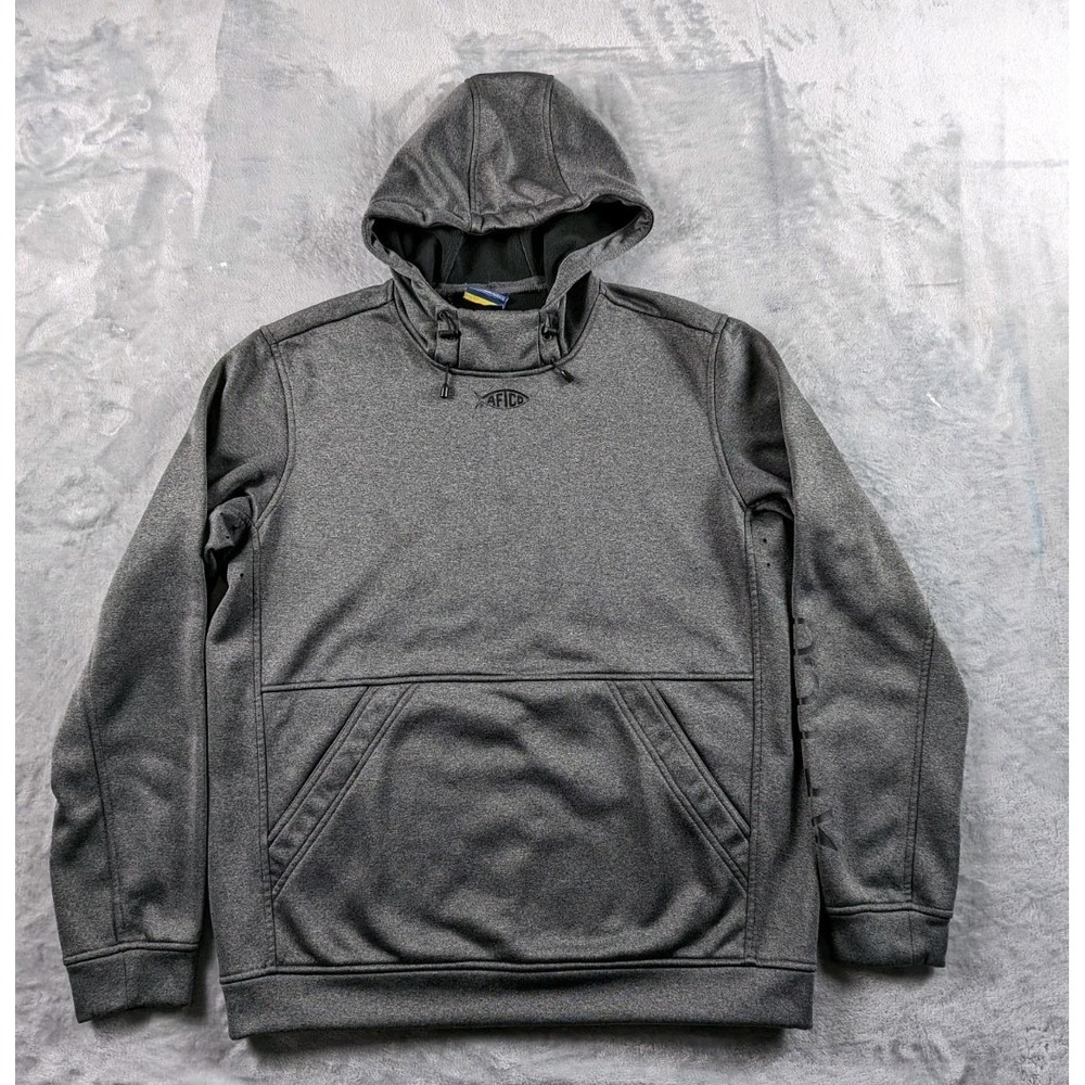 AFTCO Hoodie Men Large Gray Fishing Performance Fleece Lined AFTECH Outdoor READ